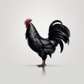 Realistic And Hyper-detailed Black Rooster Illustration On Light Grey Background