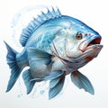 Realistic Hyper-detailed Blue Fish Drawing On White Background