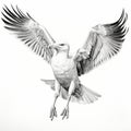 Realistic Hyper-detailed Drawing Of A Seagull In Black Ink