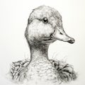 Realistic And Hyper-detailed Duck Head Drawing - Charming Character Illustration