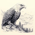 Realistic Hyper-detailed Eagle Sketch On Mountain Rock