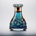 Realistic Hyper-detailed Empty Perfume Bottle With Blue Glass And Gold