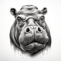Realistic Hyper-detailed Hippopotamus Face Illustration With Strong Graphic Elements