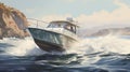 Realistic Hyper-detailed Painting Of A Boat Navigating The Ocean