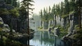 Crag Of A Lake: Realistic Painting Of A Serene Forest River