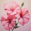 Realistic Hyper-detailed Pink Hibiscus Flowers Painting