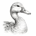 Detailed Shading Black And White Duck Illustration With Artgerm Style Royalty Free Stock Photo