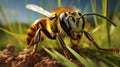 Realistic Hyper-detailed Rendering Of A Bee On Grass