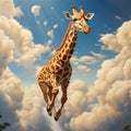 Realistic And Hyper-detailed Rendering Of A Flying Giraffe In The Clouds Royalty Free Stock Photo