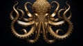 Golden Octopus Statue On A Dark Background