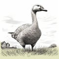 Realistic Black And White Goose Drawing With Digital Enhancement