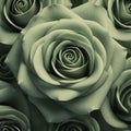 Realistic Hyper-detailed Rendering Of Green Roses In Monochromatic Chaos