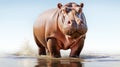 Realistic Hyper-detailed Rendering Of A Hippopotamus Walking In Water