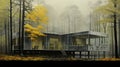 Realistic And Hyper-detailed Rendering Of A Calm Autumn House In The Forest