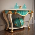 3d Console Table With Turquoise And Beige Ornaments