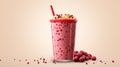 Realistic Cranberry Smoothie With Peanut Butter Layer And Poppy Seed Topping