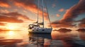 Realistic Sunset Sailboat On The Ocean - Hyper-detailed Fujifilm Eterna 400t Rendering