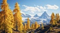 Realistic And Hyper-detailed Rendering Of Yellow Trees On A Mountain Top