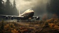 Realistic And Hyper-detailed Renderings Of A Huge Jet Airplane In The Forest