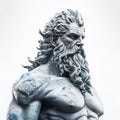 Hyper-detailed Neptune Statue In Indigo And White
