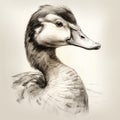 Realistic Hyper-detailed Sketch Of A Duck With Brushwork Texture