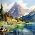 Realistic And Hyper-detailed Watercolor Painting Of Waterton-glacier International Peace Park