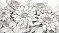 Realistic Hyper-detailed Zinnia Coloring Page With Birds-eye-view Illustration