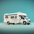 Realistic Hyperrealism: White Motorhome On Blue Background Royalty Free Stock Photo