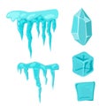 Realistic ice caps snowdrifts and icicles broken piece bit lump cold frozen block crystal winter decor vector