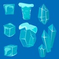 Realistic ice caps snowdrifts and icicles broken piece bit lump cold frozen block crystal winter decor vector