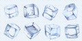 Realistic ice cube. Iced water cubes for cool cocktail. Freezed aqua vector isolated illustration set