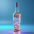 Realistic Ice Liquor Bottle On Shiny Blue Background