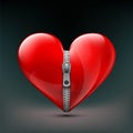 Realistic icon of human red heart with zipper. Stock illu Royalty Free Stock Photo
