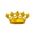 Realistic icon of shiny crown with golden gradient. Royal headdress for king or queen. Vector element for logo or emblem Royalty Free Stock Photo