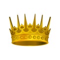Realistic icon of shiny golden crown. Headdress of royal person. Vector element for luxury label or logo Royalty Free Stock Photo