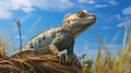 Realistic Iguana In Daz3d Style: Close-up Of Chameleon In Natural Habitat