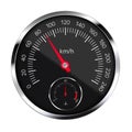 Realistic illustration of black metal speedometer with reflections, red hand and white and numbers. Coolant Temperature Meter.