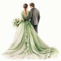 Realistic Illustration Of Bride And Groom In Green Gown Royalty Free Stock Photo