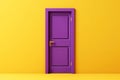 Realistic illustration of a closed purple door on a yellow wall. Home decor in yellow and purple.