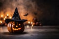 Adorable Cute Carved Pumpkin Halloween Witch Hat Autumn Background