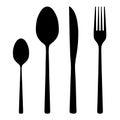 Realistic illustration of cutlery silhouettes - knives and forks with spoon, isolated on white background, vector Royalty Free Stock Photo
