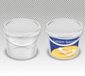 realistic illustration of empty plastic transparent buckets for food products