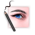 Realistic illustration of eye applying eyeliner close up, woman applies eyeliner, Vector EPS 10 illustration