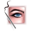 Realistic illustration of eye applying eyeliner close up, woman applies eyeliner, Vector EPS 10 illustration