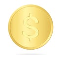 Realistic illustration of a gold coin with a dollar sign, isolated on white background Royalty Free Stock Photo