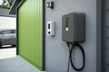 Realistic illustration of a home contemporary charging station on a grey outside wall