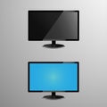 Realistic illustration of an LCD monitor with editable screen, plus screen when its idle or off