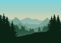 Realistic illustration of mountain landscape with coniferous for Royalty Free Stock Photo