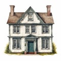 Realistic Illustration Of An Old Family Home With Open Green Door