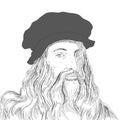 Realistic illustration of the painter and inventor Leonardo Da Vinci Royalty Free Stock Photo